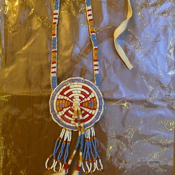 SOLD-beaded and quillwork medallion - Picture 2 of 3
